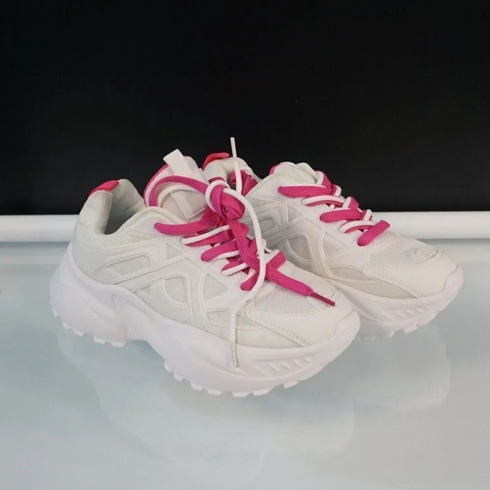 Shein Womens Lace Up Chunky Sneakers Sz 40 White Plum